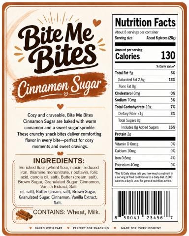 Cinnamon Sugar back label with nutrition facts