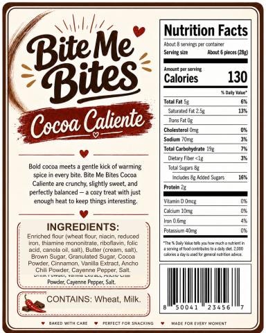 Cocoa Caliente back label with nutrition facts