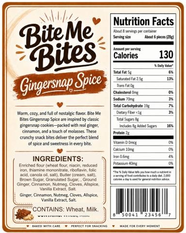 Gingersnap Spice back label with nutrition facts
