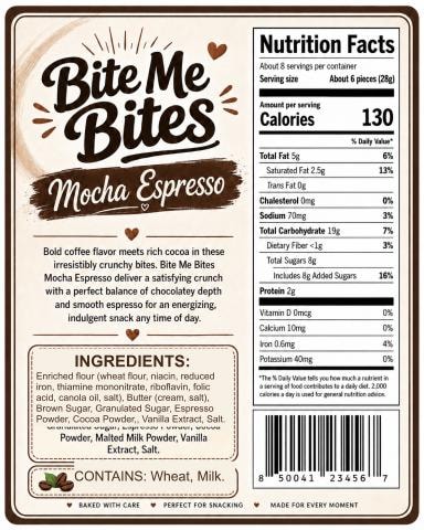 Mocha Espresso back label with nutrition facts