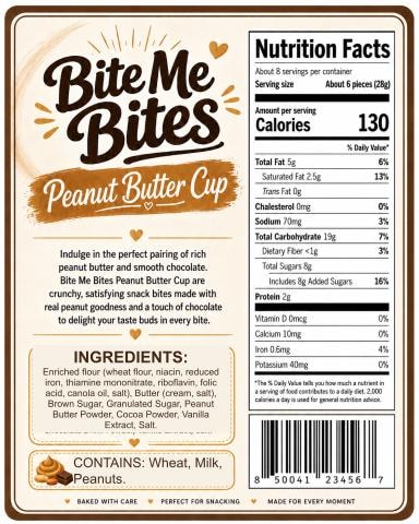Peanut Butter Cup back label with nutrition facts