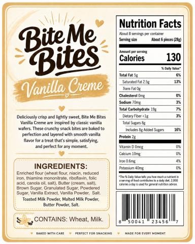 Vanilla Crème back label with nutrition facts